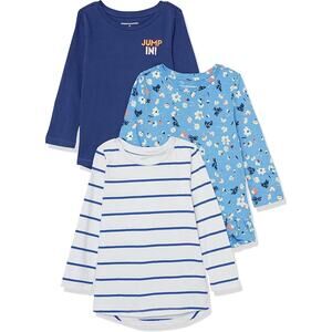 NWT New 3 Amazon Essentials Girls' Long-Sleeve Tunic T-Shirts Youth Size Small